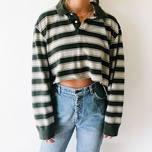 Vintage Tops - Green Oversized Cropped Polo XXL